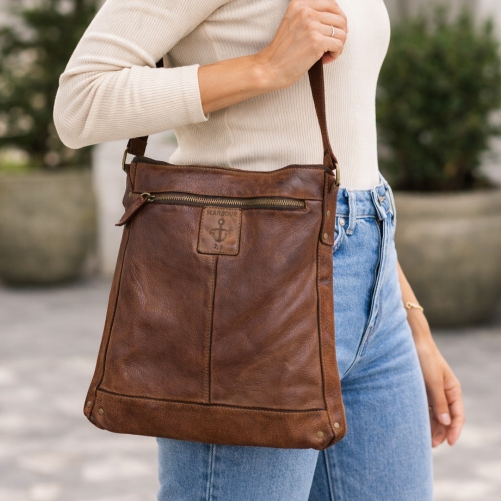 HARBOUR 2ND Vera Crossbody Brown Leather Crossbody Bag Purse